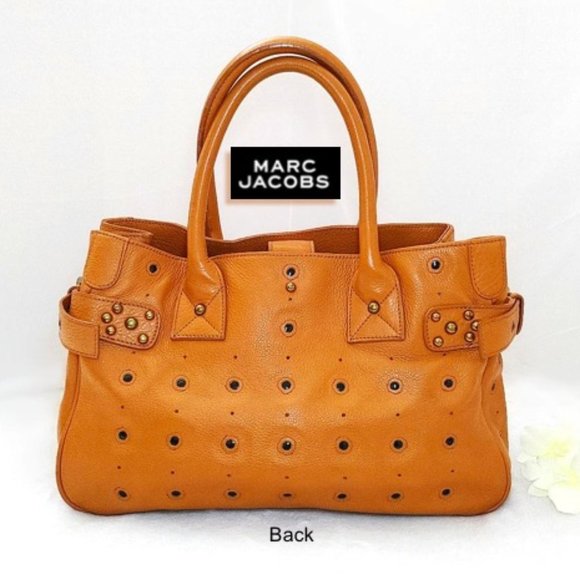 Marc Jacobs Orange Brown Genuine Leather Large Satchel Handbag Perforate… - Picture 3 of 11